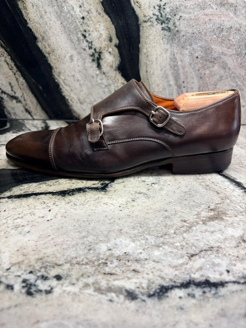 Santoni Fatte a Mano Brown Double Monk Strap Shoes UK 8.5 US 9.5 Handmade Italy